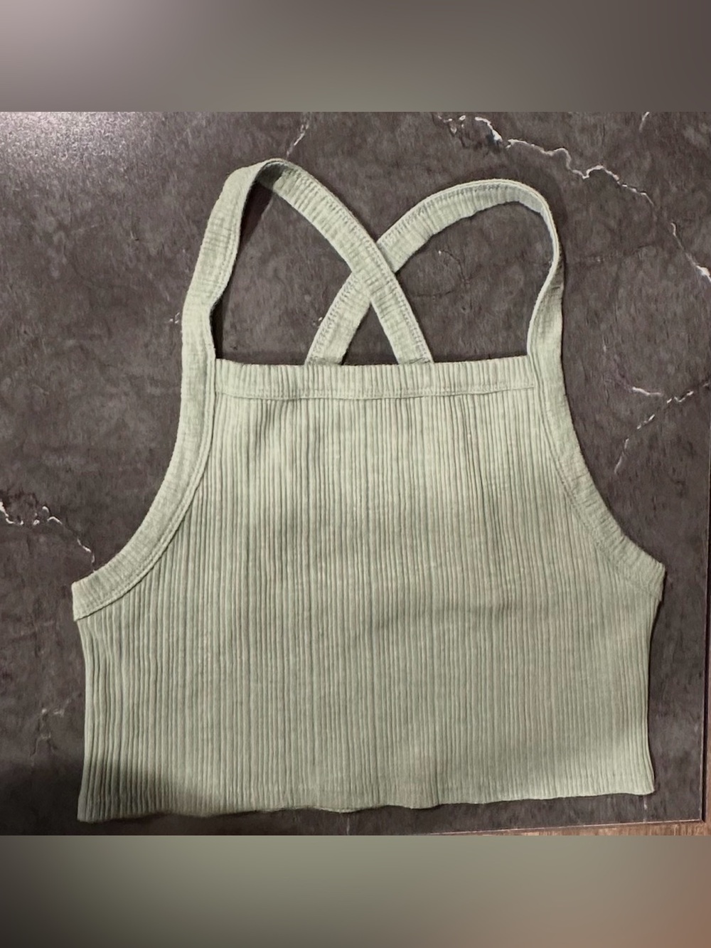 American Eagle Outfitters Ribbed Cross-Back Crop Tank - Sage Green